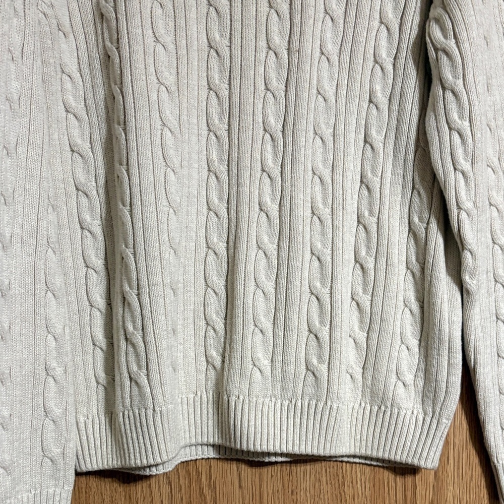 Chaps Men's Cream Cable Knit Crewneck Sweater - Picture 6 of 8